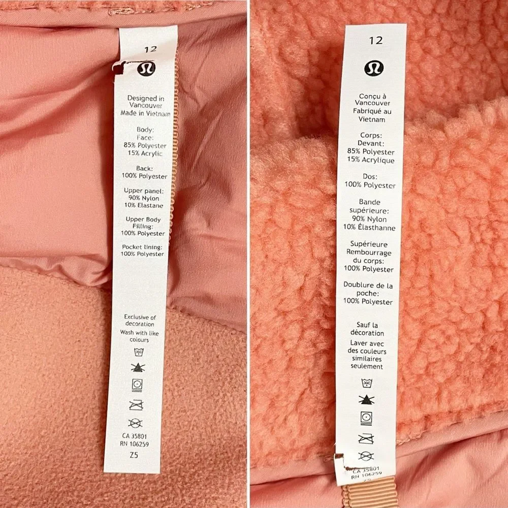 NWT Lululemon Textured Fleece Full Zip Jacket Pink Savannah Size 12 Athleisure